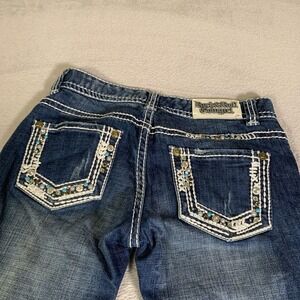 Rock & Roll Cowgirl Jeans Womens 26x34 Blue Low Rise Bootcut Rhinestone W0-5537
